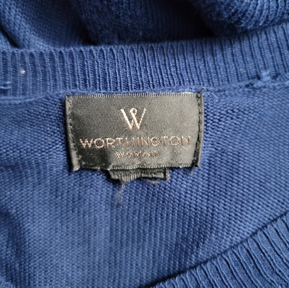Worthington Lightweight V-Neck Sweater Blouse Blue - Picture 3 of 3
